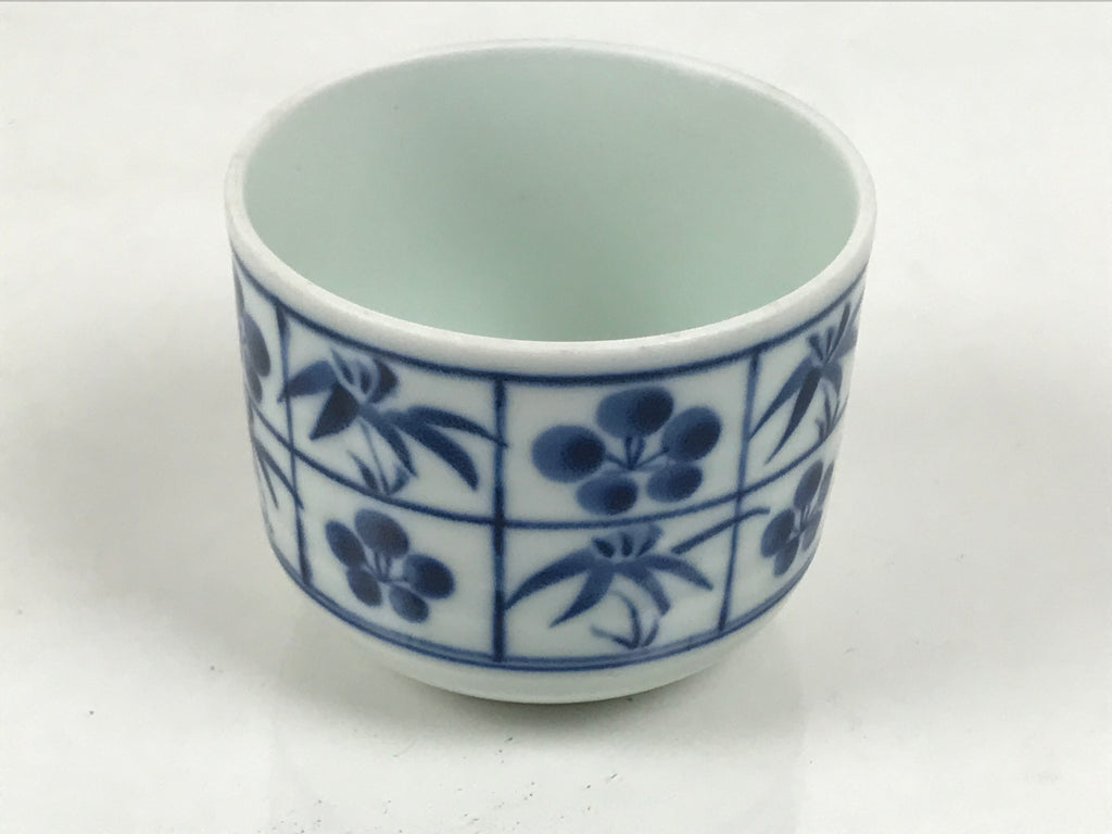 Japanese Sometsuke Porcelain Teacup Vtg Soba Choko White Blue Plum Bamboo TC642-KT - Teacup-chidorivintage.com