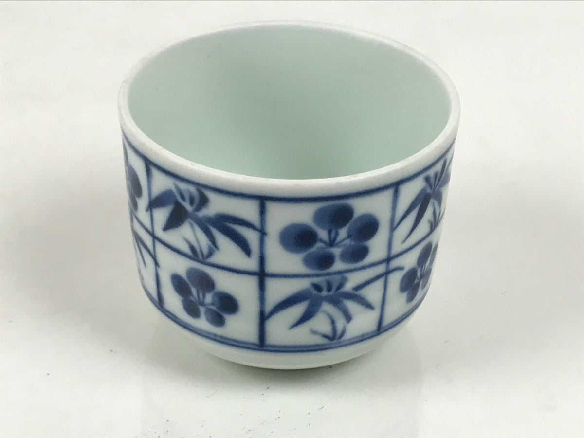 Japanese Sometsuke Porcelain Teacup Vtg Soba Choko White Blue Plum Bamboo TC642-KT - Teacup-chidorivintage.com