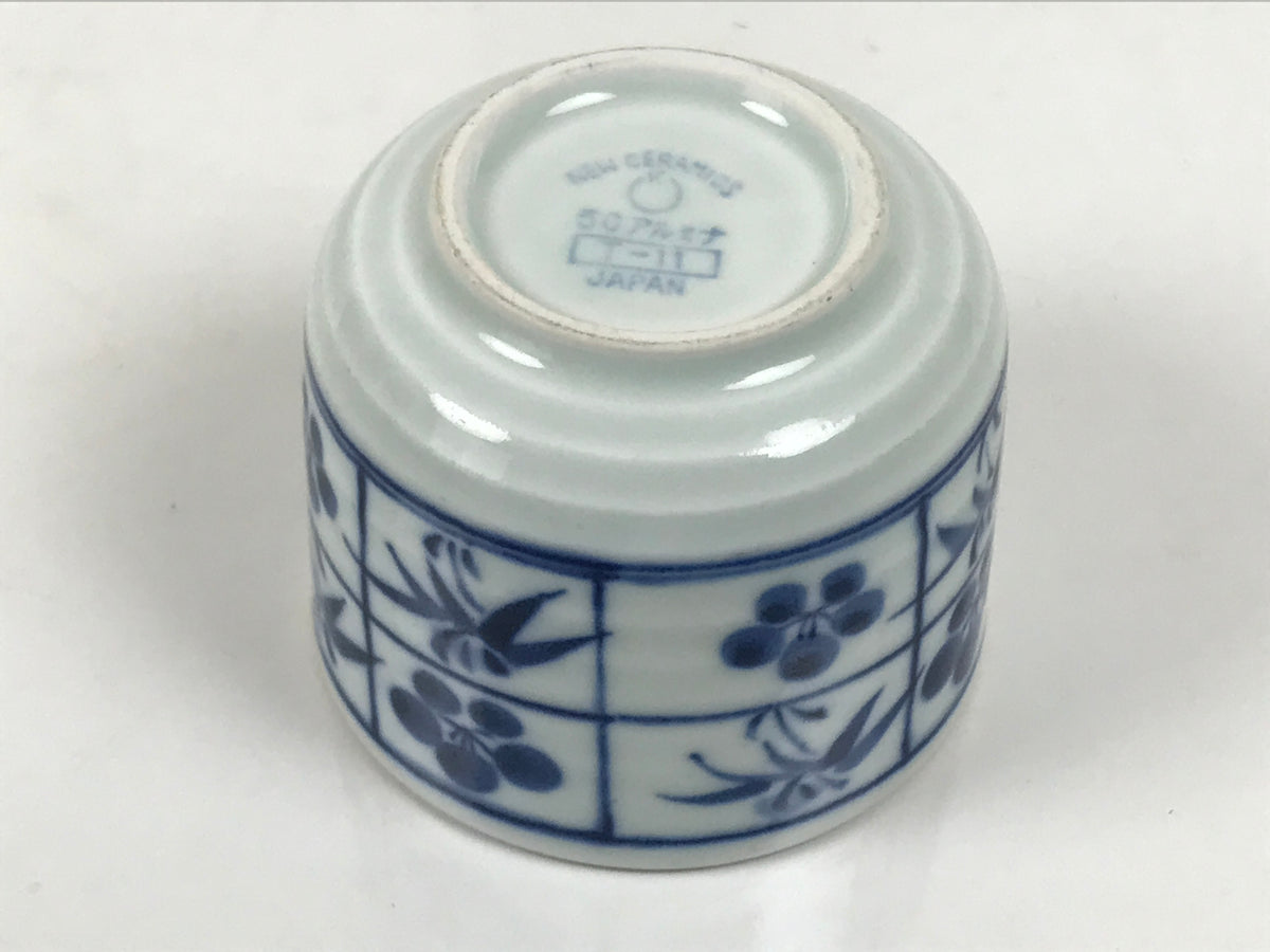 Japanese Sometsuke Porcelain Teacup Vtg Soba Choko White Blue Plum Bamboo TC642-KT - Teacup-chidorivintage.com