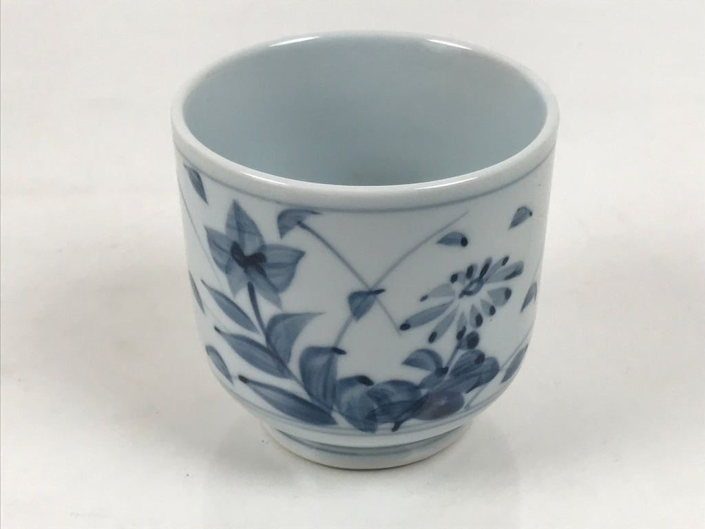 Japanese Sometsuke Porcelain Teacup Vtg Pottery Yunomi White Blue Floral TC643-KT - Teacup-chidorivintage.com