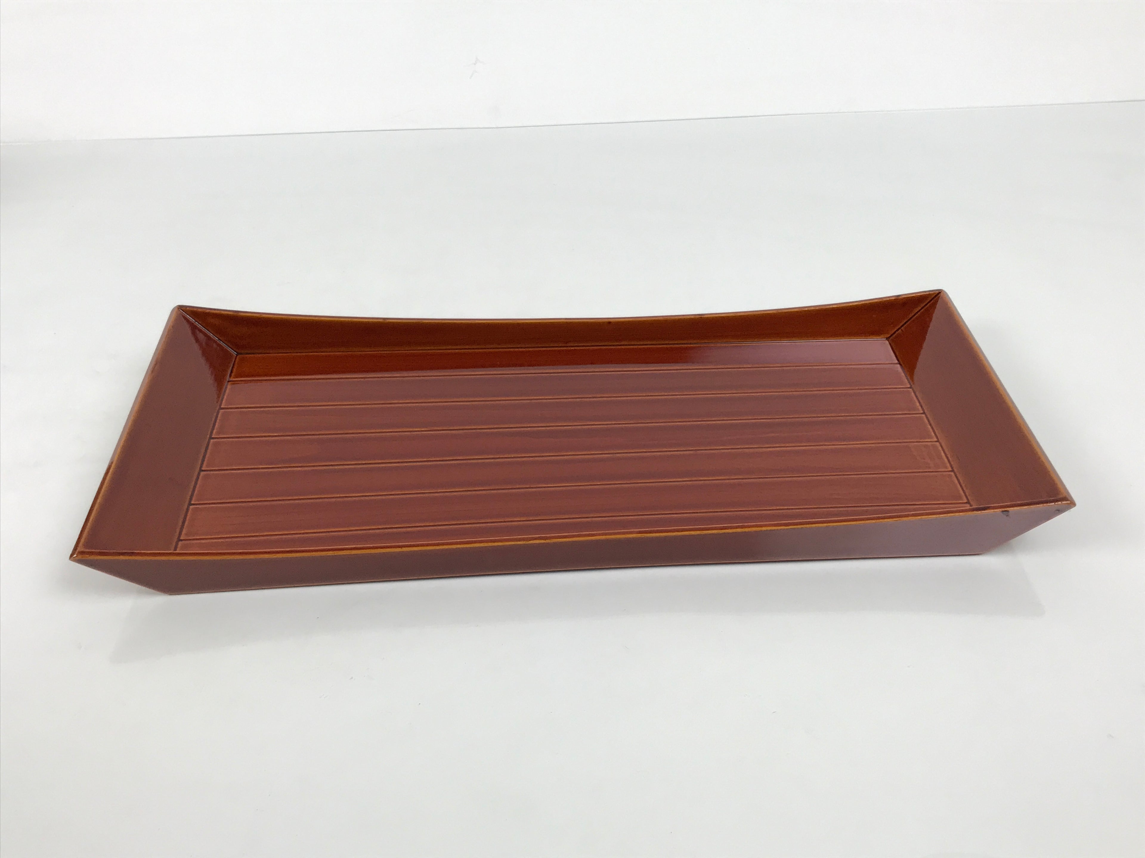 Japanese Lacquered Wood Serving Tray Obon Vtg Hida Shunkei Rectangle Brown L622-KT - Tray-chidorivintage.com