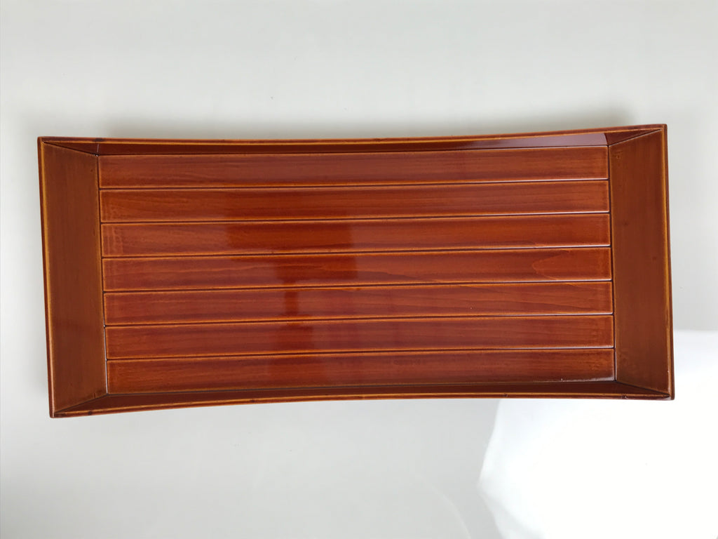 Japanese Lacquered Wood Serving Tray Obon Vtg Hida Shunkei Rectangle Brown L622-KT - Tray-chidorivintage.com