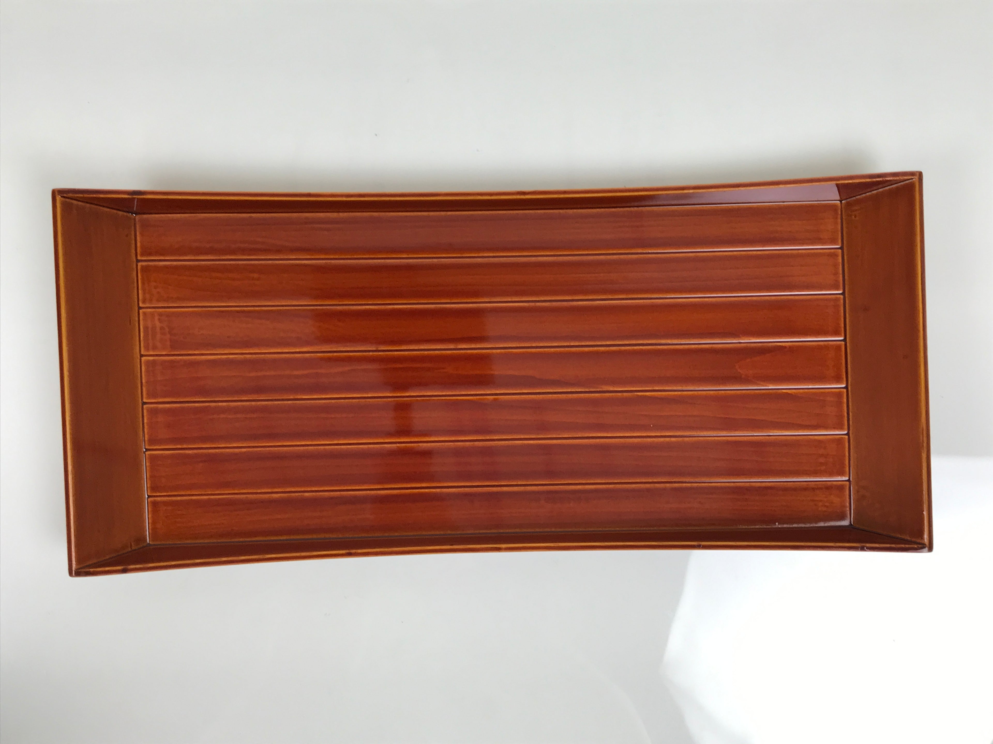 Japanese Lacquered Wood Serving Tray Obon Vtg Hida Shunkei Rectangle Brown L622-KT - Tray-chidorivintage.com