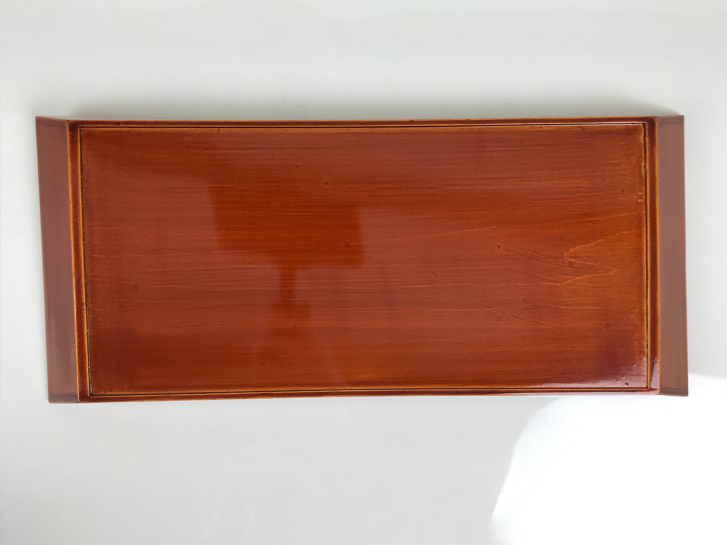 Japanese Lacquered Wood Serving Tray Obon Vtg Hida Shunkei Rectangle Brown L622-KT - Tray-chidorivintage.com