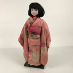 Japanese Ichimatsu Ningyo Doll Vtg Pink Silk Kimono Glass Eyes Gofun Face ID698-AD - Doll-chidorivintage.com