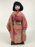 Japanese Ichimatsu Ningyo Doll Vtg Pink Silk Kimono Glass Eyes Gofun Face ID698-AD - Doll-chidorivintage.com