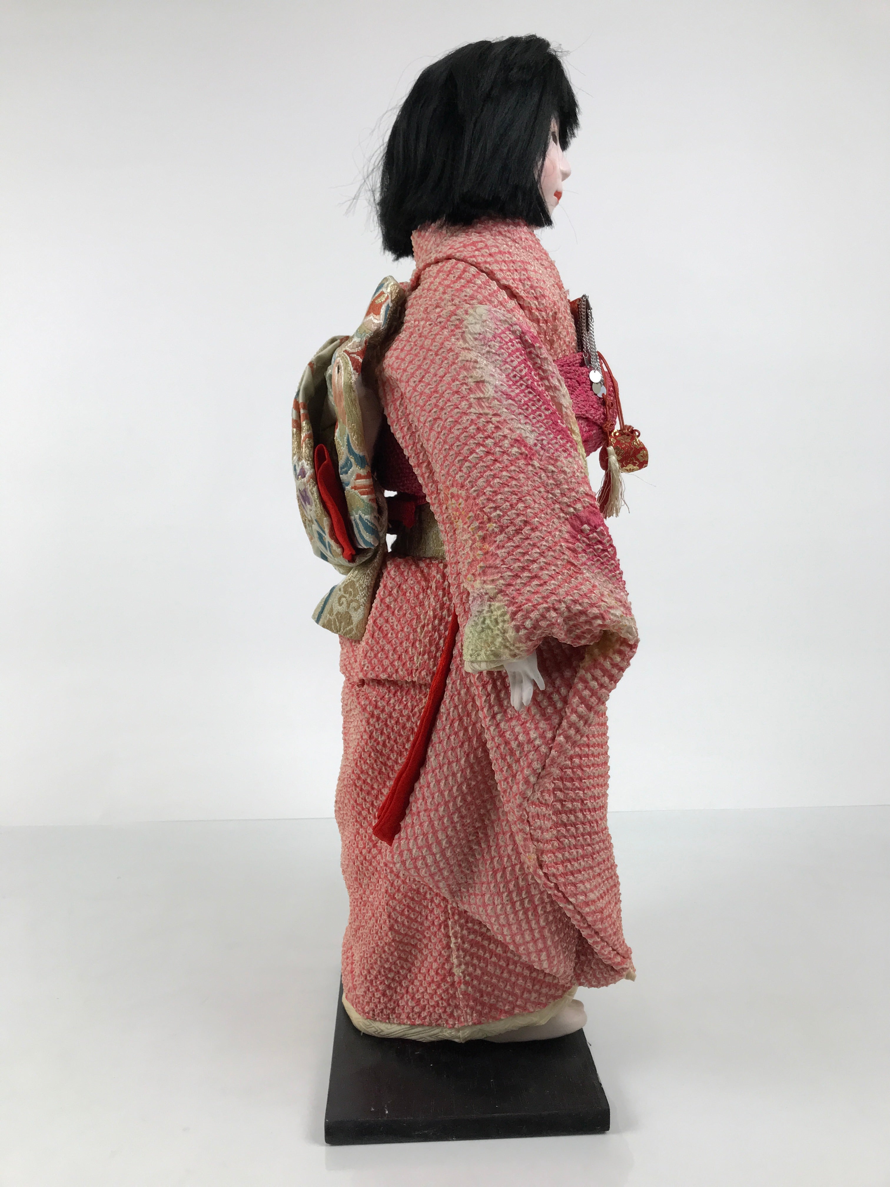 Japanese Ichimatsu Ningyo Doll Vtg Pink Silk Kimono Glass Eyes Gofun Face ID698-AD - Doll-chidorivintage.com