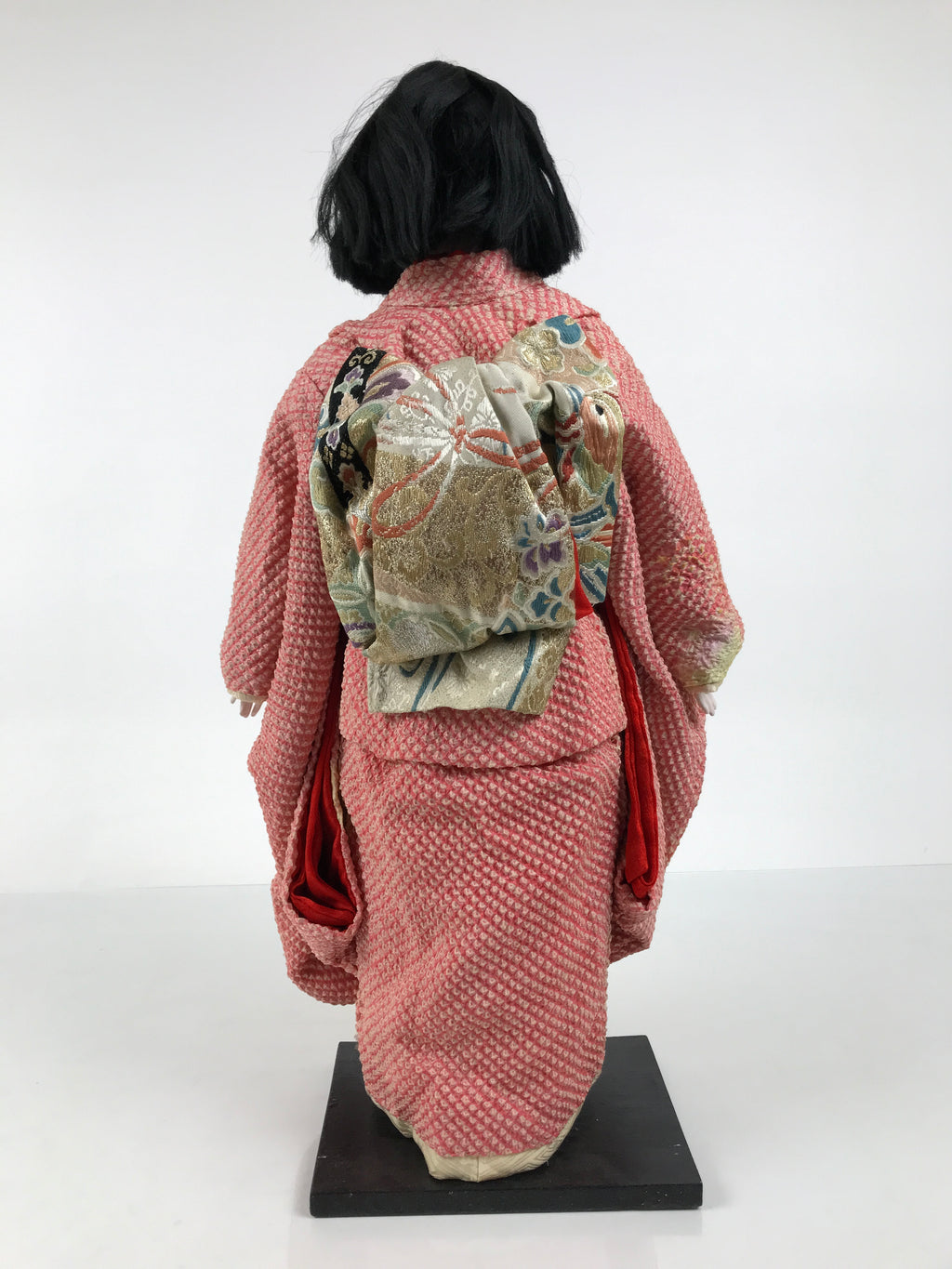 Japanese Ichimatsu Ningyo Doll Vtg Pink Silk Kimono Glass Eyes Gofun Face ID698-AD - Doll-chidorivintage.com