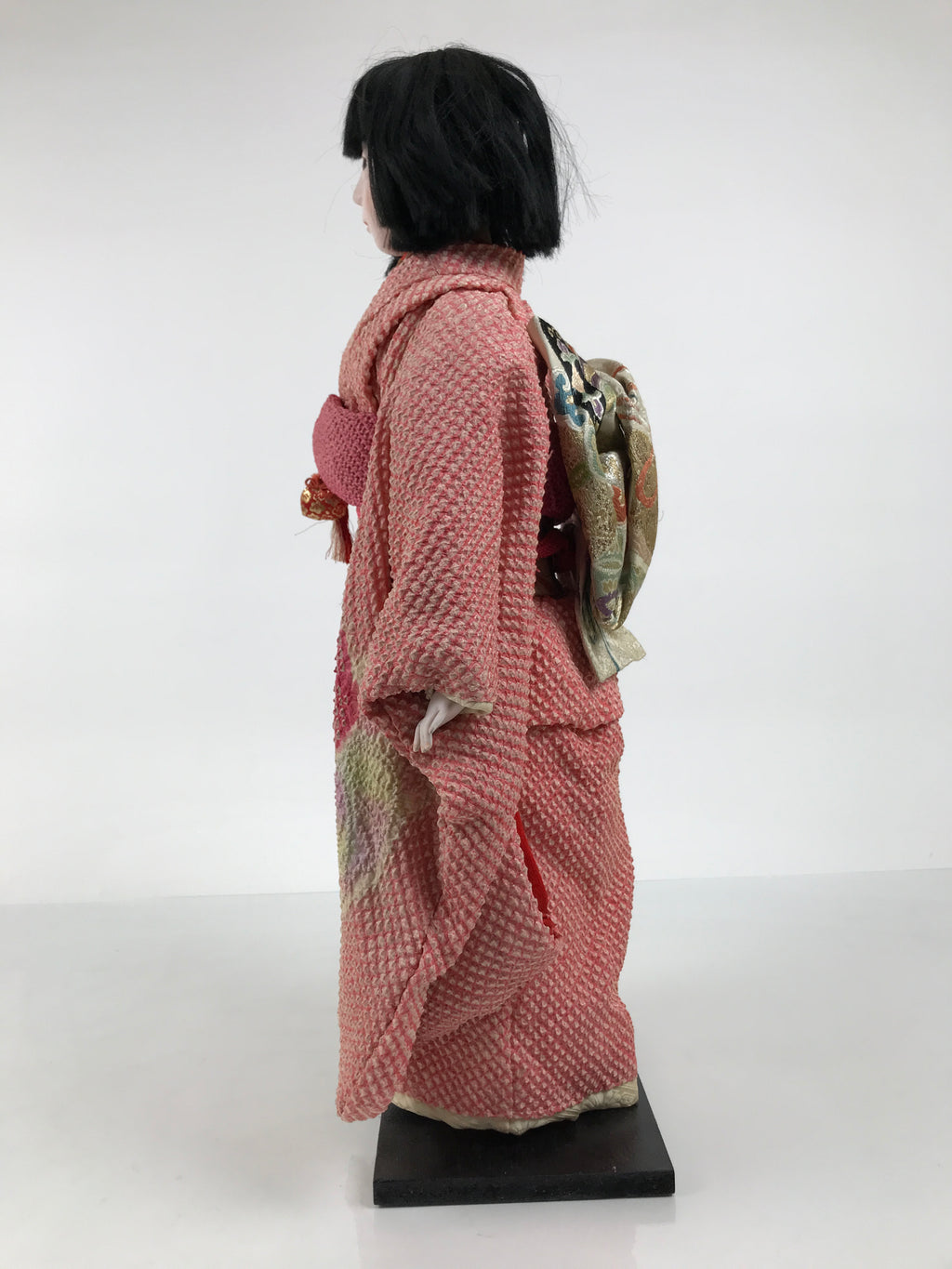 Japanese Ichimatsu Ningyo Doll Vtg Pink Silk Kimono Glass Eyes Gofun Face ID698-AD - Doll-chidorivintage.com