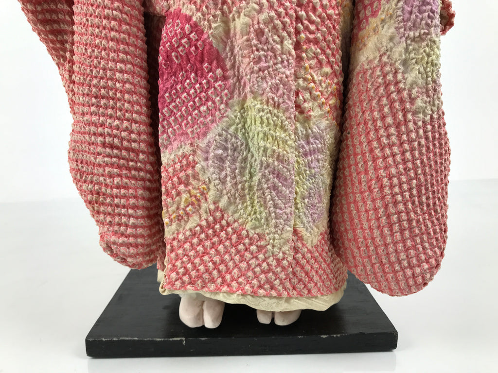 Japanese Ichimatsu Ningyo Doll Vtg Pink Silk Kimono Glass Eyes Gofun Face ID698-AD - Doll-chidorivintage.com