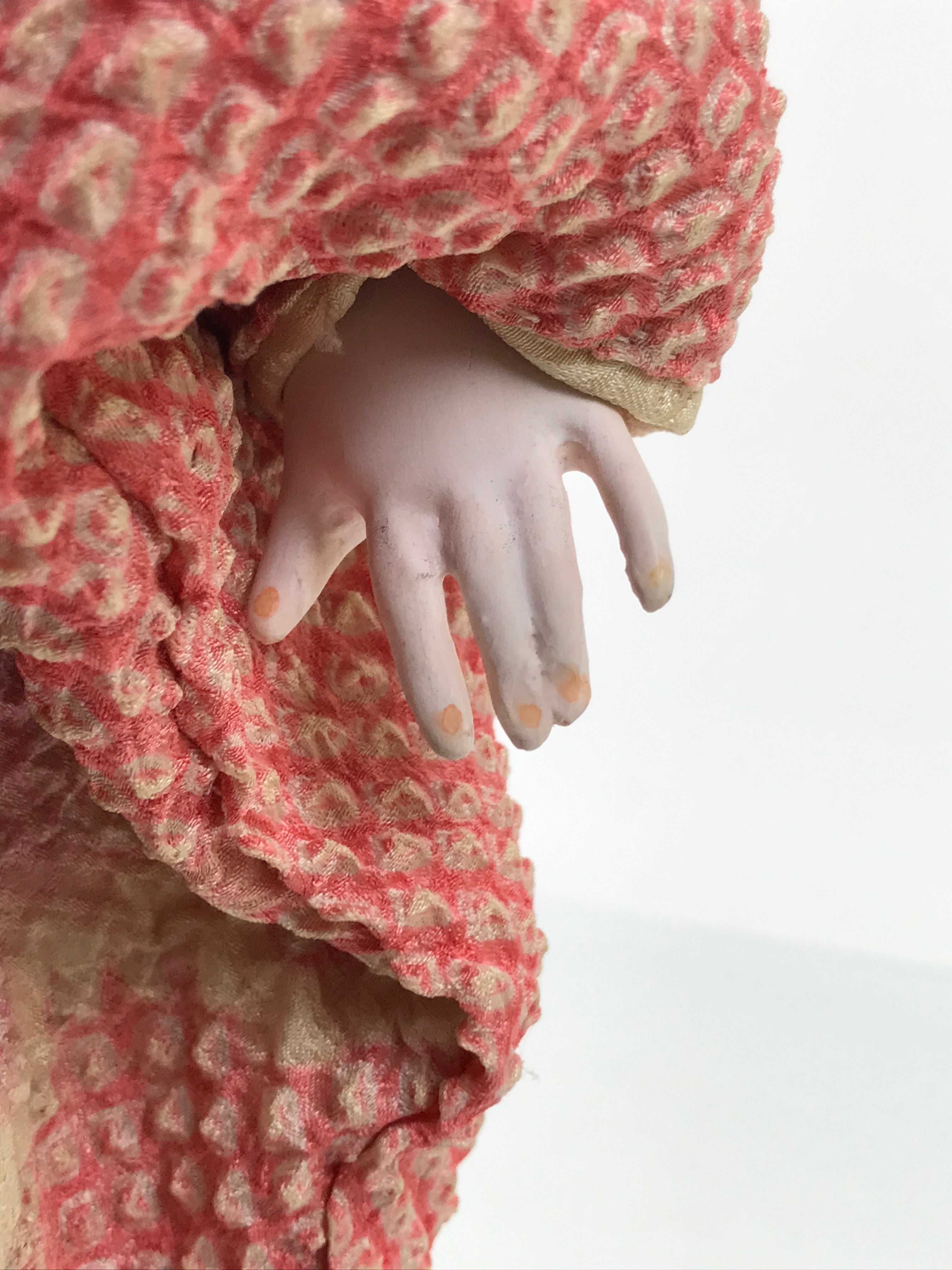 Japanese Ichimatsu Ningyo Doll Vtg Pink Silk Kimono Glass Eyes Gofun Face ID698-AD - Doll-chidorivintage.com