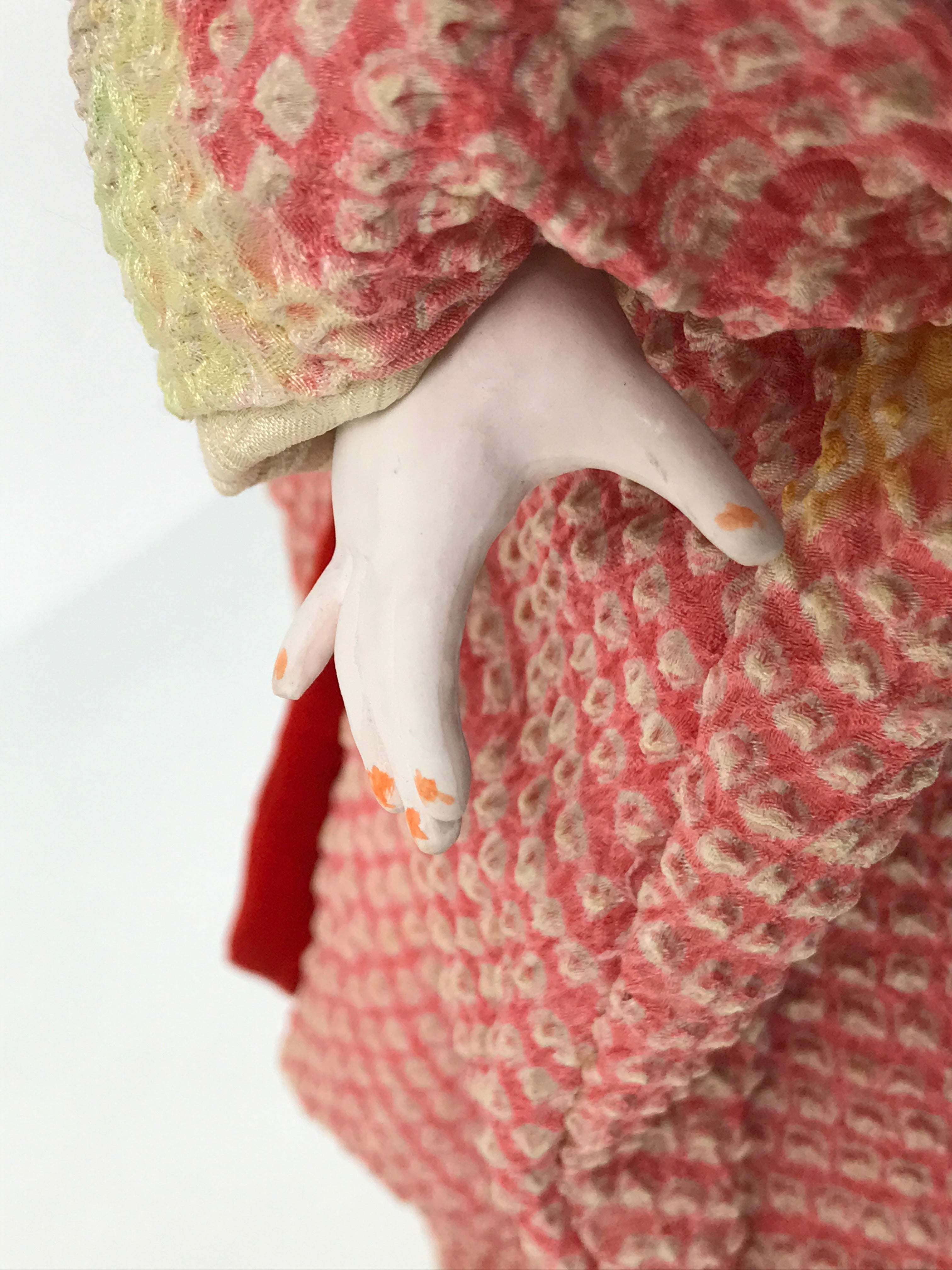 Japanese Ichimatsu Ningyo Doll Vtg Pink Silk Kimono Glass Eyes Gofun Face ID698-AD - Doll-chidorivintage.com