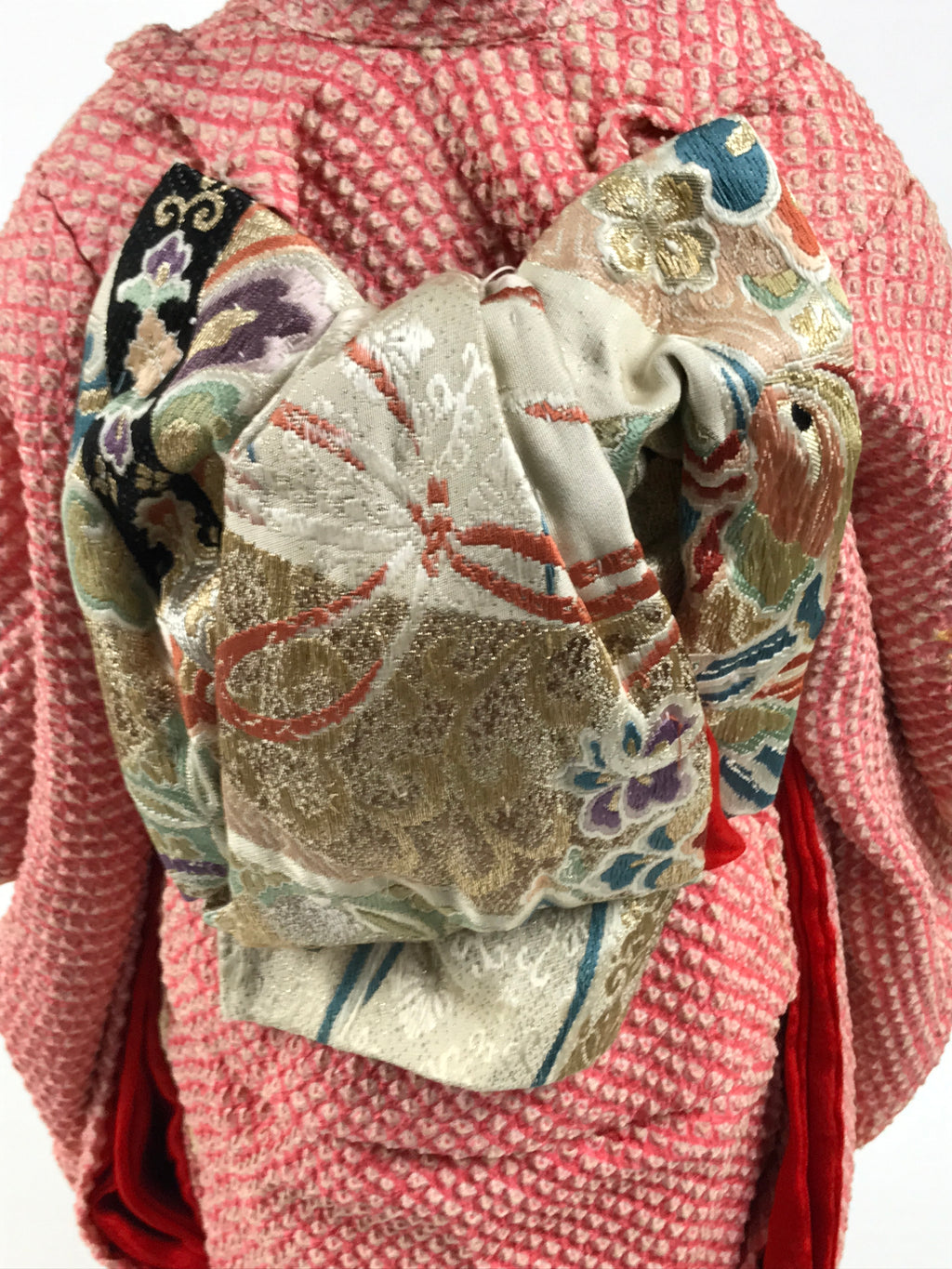 Japanese Ichimatsu Ningyo Doll Vtg Pink Silk Kimono Glass Eyes Gofun Face ID698-AD - Doll-chidorivintage.com
