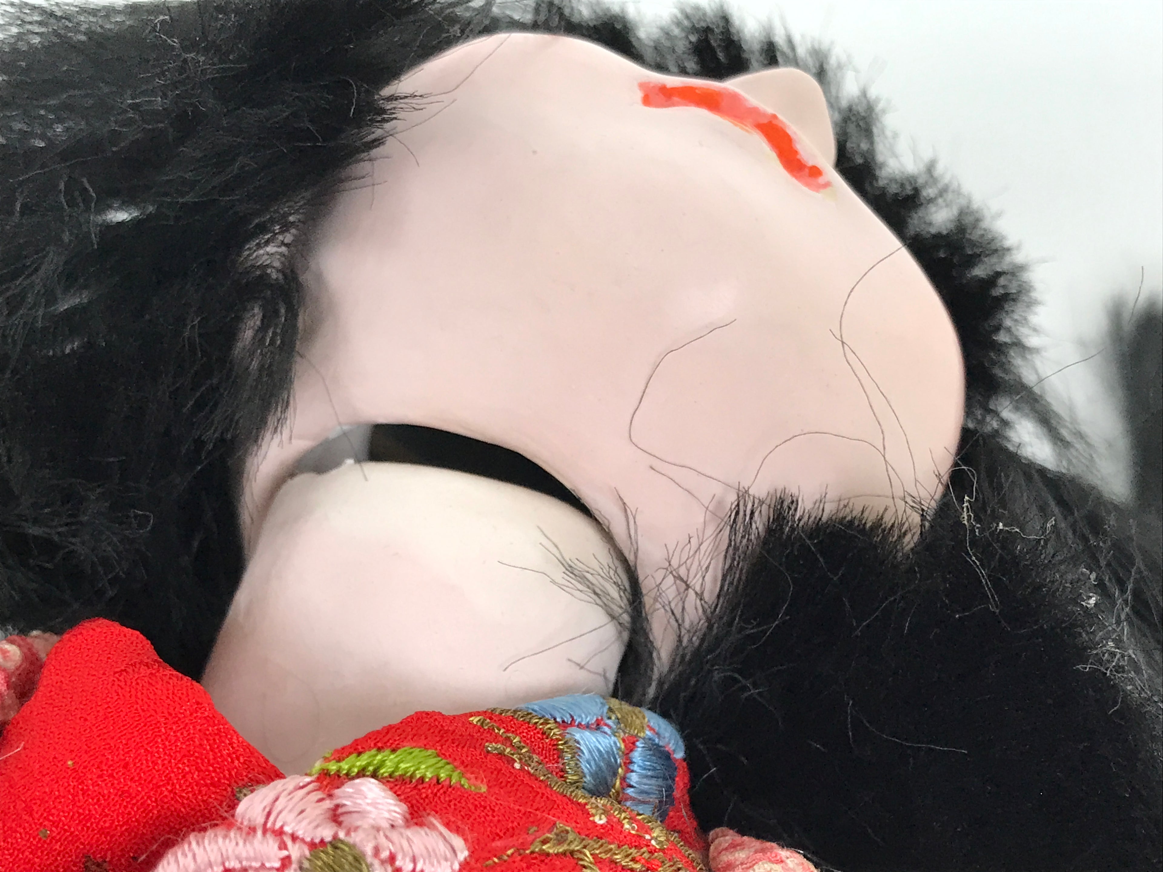 Japanese Ichimatsu Ningyo Doll Vtg Pink Silk Kimono Glass Eyes Gofun Face ID698-AD - Doll-chidorivintage.com