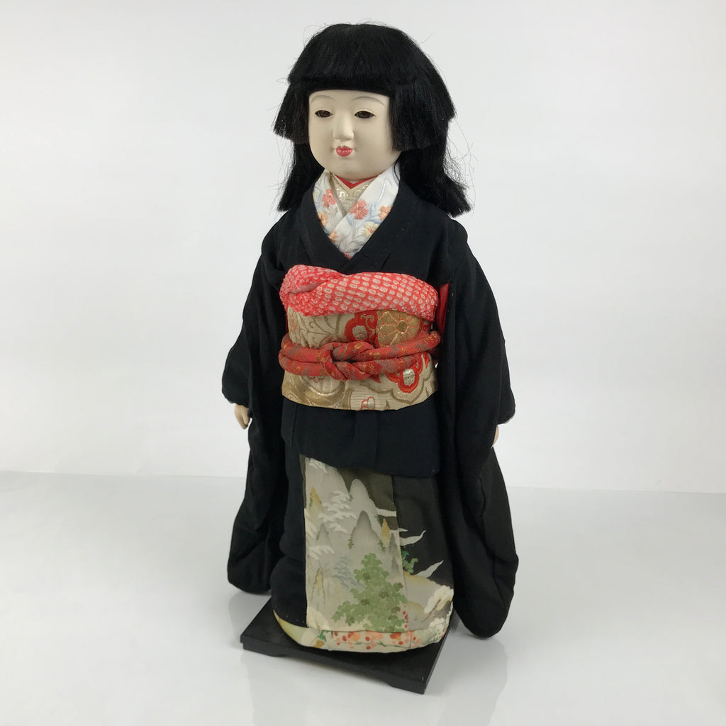 Japanese Ichimatsu Ningyo Doll Vtg Black Silk Kimono Glass Eyes Gofun Face ID697-AD - Doll-chidorivintage.com