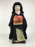 Japanese Ichimatsu Ningyo Doll Vtg Black Silk Kimono Glass Eyes Gofun Face ID697-AD - Doll-chidorivintage.com