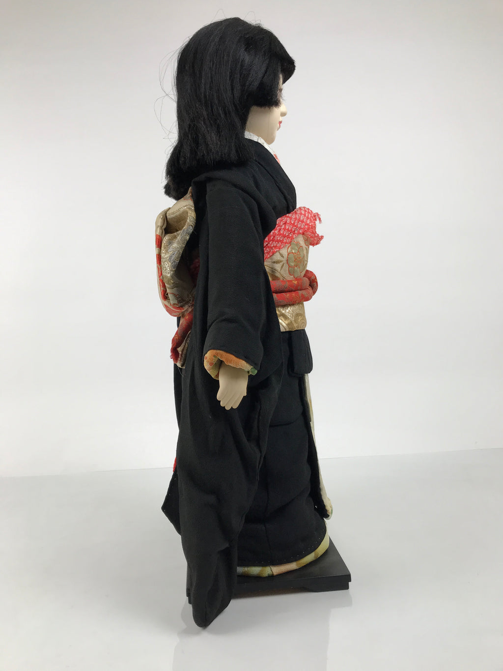 Japanese Ichimatsu Ningyo Doll Vtg Black Silk Kimono Glass Eyes Gofun Face ID697-AD - Doll-chidorivintage.com