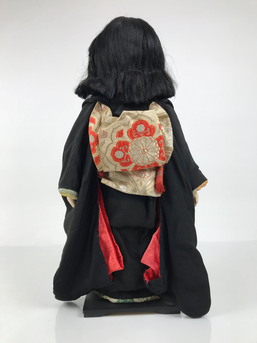 Japanese Ichimatsu Ningyo Doll Vtg Black Silk Kimono Glass Eyes Gofun Face ID697-AD - Doll-chidorivintage.com