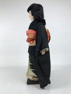Japanese Ichimatsu Ningyo Doll Vtg Black Silk Kimono Glass Eyes Gofun Face ID697-AD - Doll-chidorivintage.com
