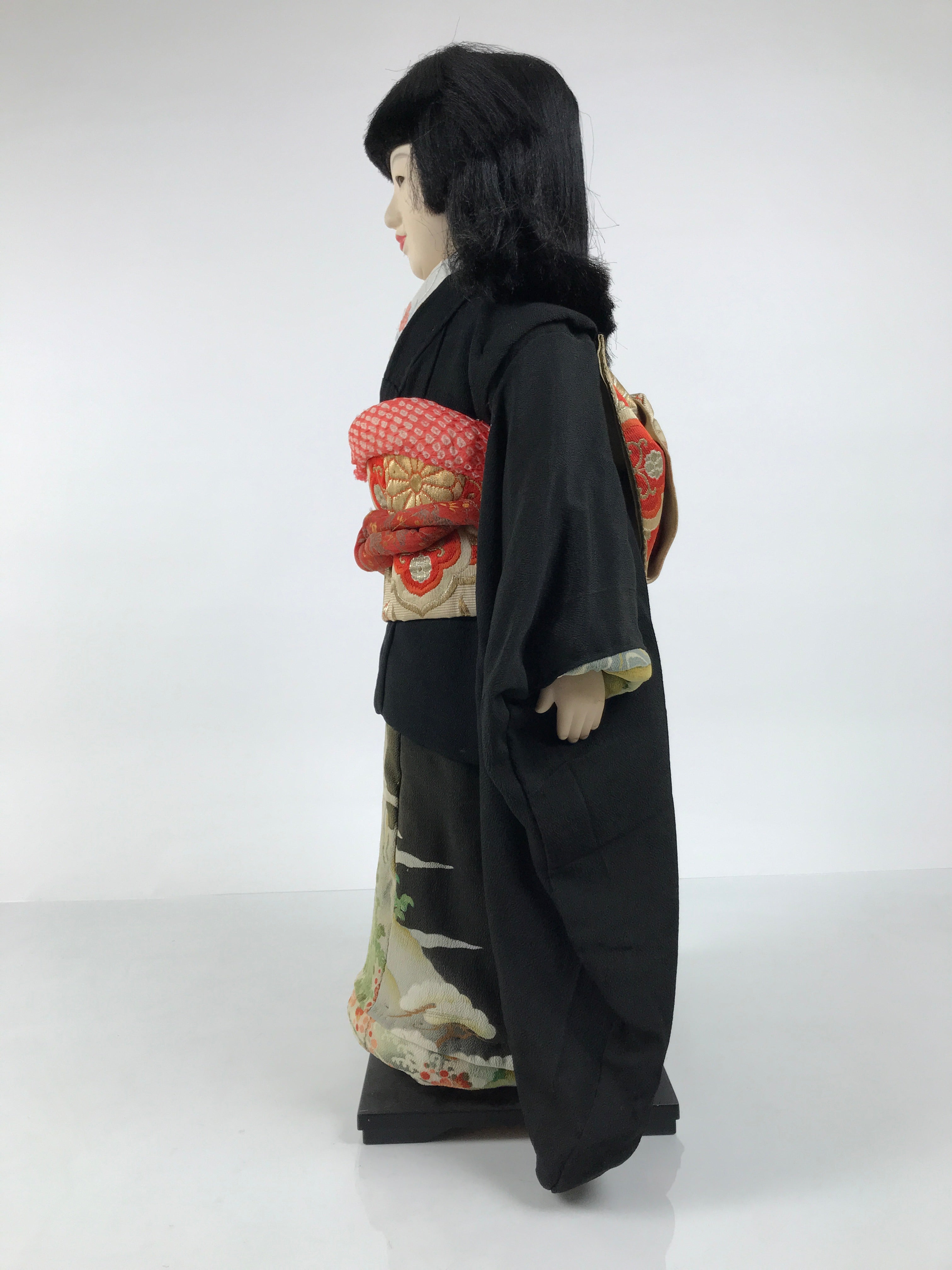 Japanese Ichimatsu Ningyo Doll Vtg Black Silk Kimono Glass Eyes Gofun Face ID697-AD - Doll-chidorivintage.com