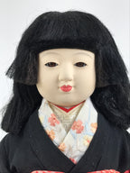 Japanese Ichimatsu Ningyo Doll Vtg Black Silk Kimono Glass Eyes Gofun Face ID697-AD - Doll-chidorivintage.com