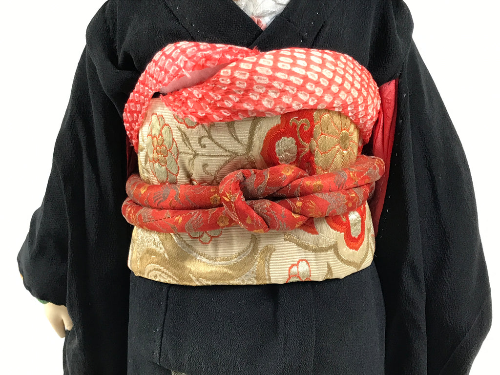 Japanese Ichimatsu Ningyo Doll Vtg Black Silk Kimono Glass Eyes Gofun Face ID697-AD - Doll-chidorivintage.com