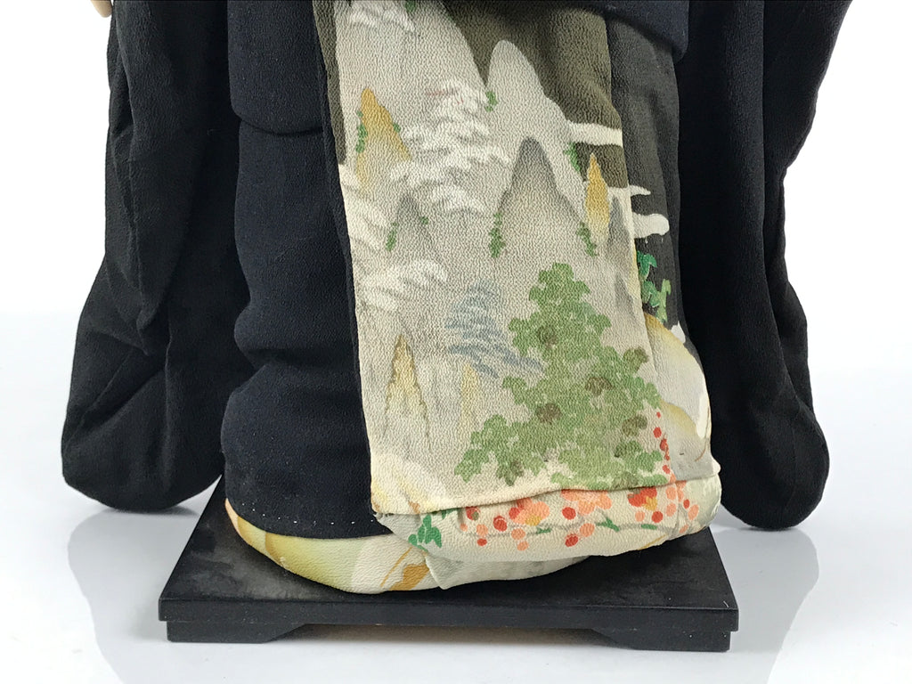 Japanese Ichimatsu Ningyo Doll Vtg Black Silk Kimono Glass Eyes Gofun Face ID697-AD - Doll-chidorivintage.com