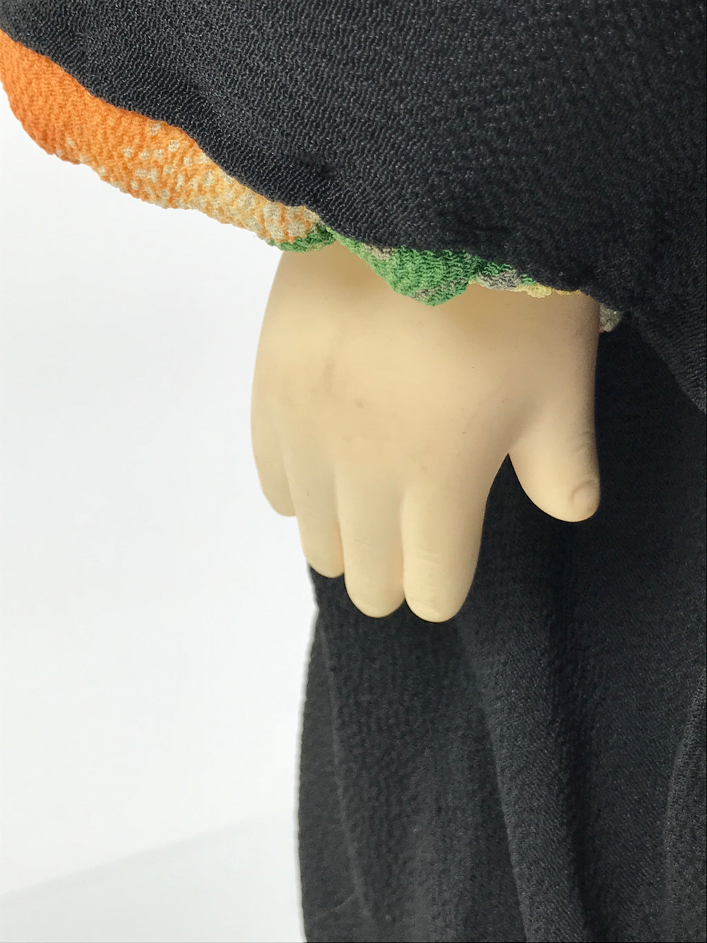 Japanese Ichimatsu Ningyo Doll Vtg Black Silk Kimono Glass Eyes Gofun Face ID697-AD - Doll-chidorivintage.com