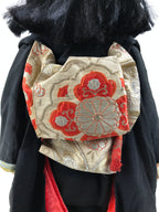 Japanese Ichimatsu Ningyo Doll Vtg Black Silk Kimono Glass Eyes Gofun Face ID697-AD - Doll-chidorivintage.com