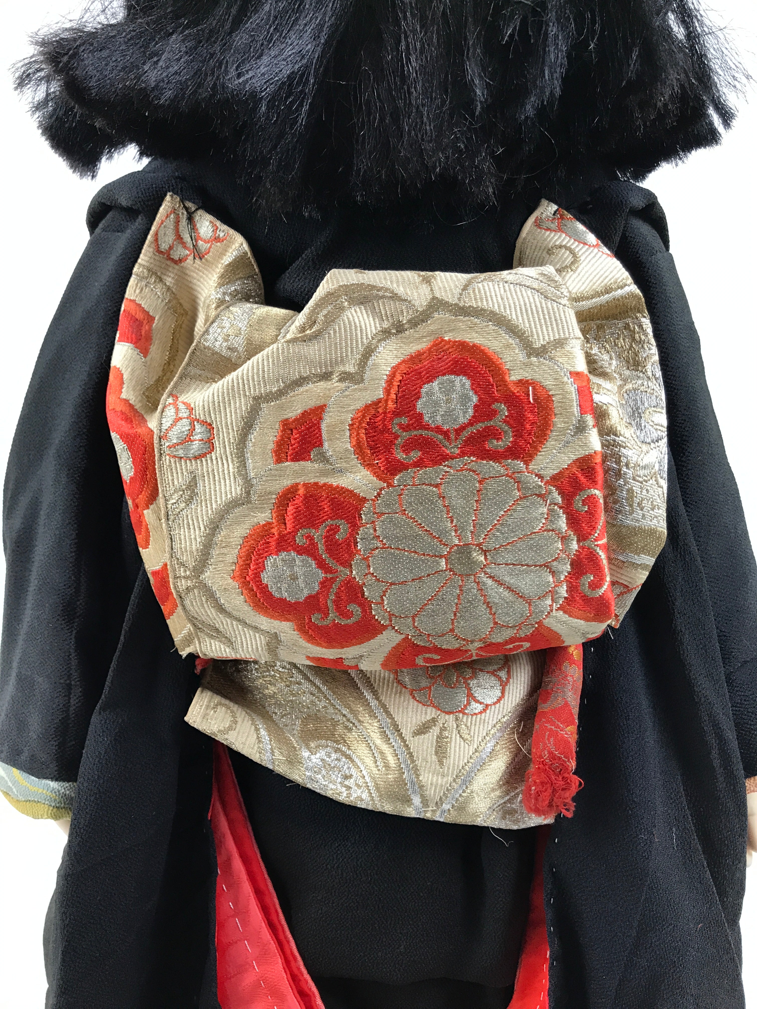 Japanese Ichimatsu Ningyo Doll Vtg Black Silk Kimono Glass Eyes Gofun Face ID697-AD - Doll-chidorivintage.com