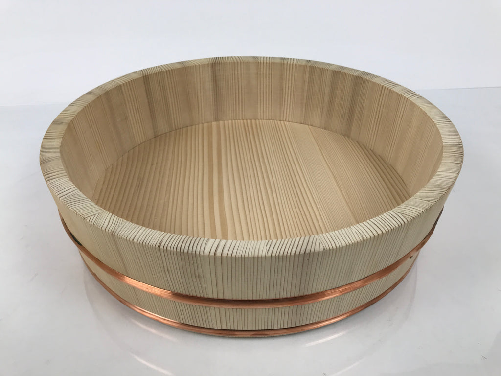 Japanese Handmade Natural Wood Bucket Sushi Oke Paddle Hangiri Copper Band BK60-OT - Wood-chidorivintage.com