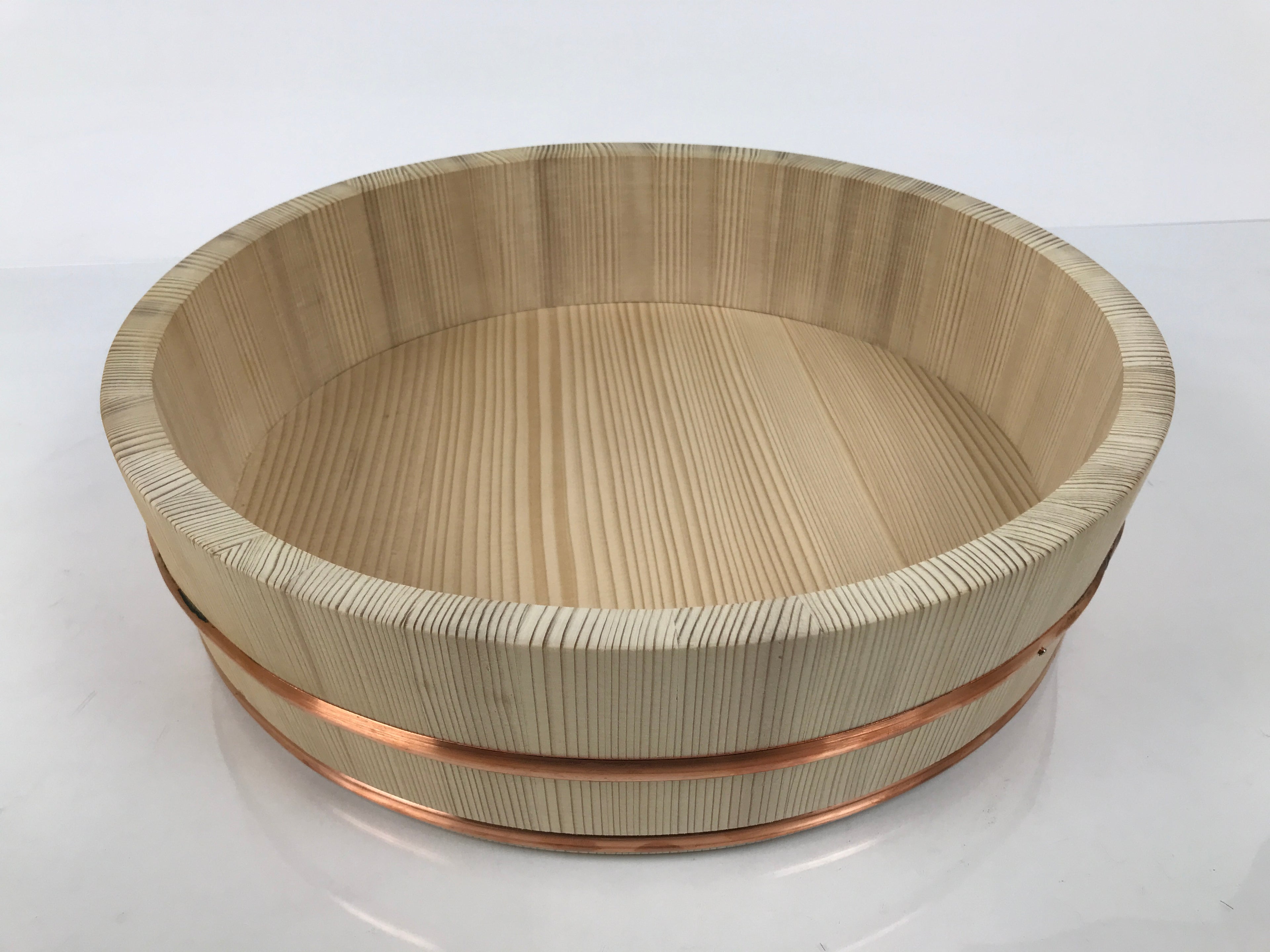 Japanese Handmade Natural Wood Bucket Sushi Oke Paddle Hangiri Copper Band BK60-OT - Wood-chidorivintage.com
