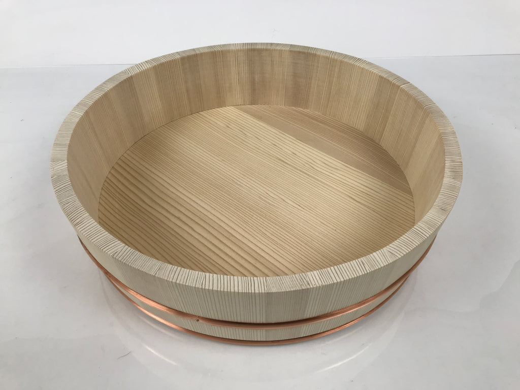 Japanese Handmade Natural Wood Sushi Bucket Paddle Oke Hangiri Copper Band BK62-OT - Wood-chidorivintage.com