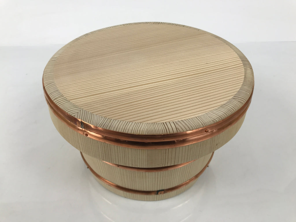Japanese Handmade Wooden Bucket Oke Ohitsu Vtg Sushioke Deep Lidded Rice BK63-OT - Wood-chidorivintage.com
