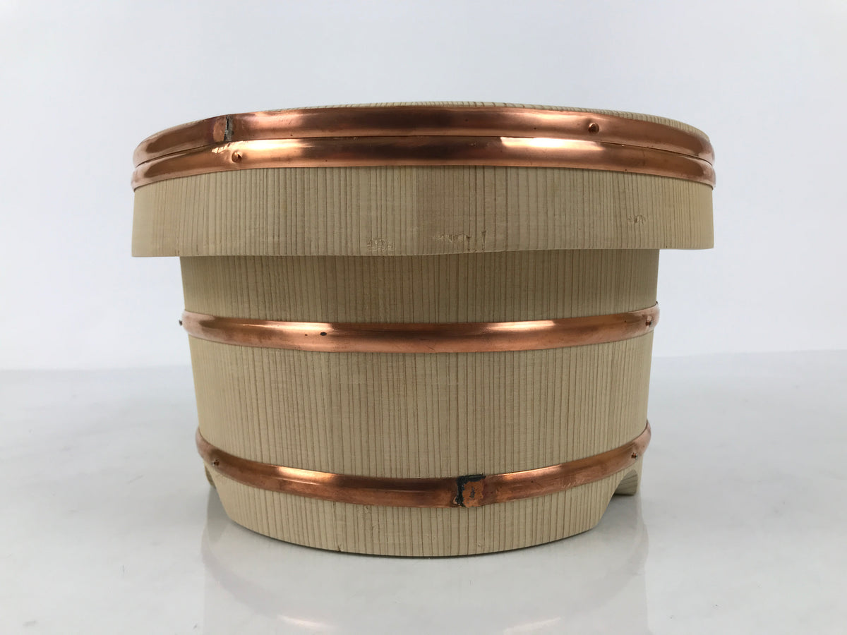 Japanese Handmade Wooden Bucket Oke Ohitsu Vtg Sushioke Deep Lidded Rice BK63-OT - Wood-chidorivintage.com