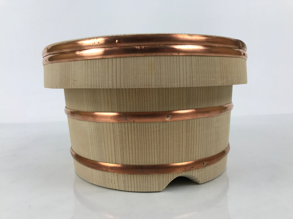 Japanese Handmade Wooden Bucket Oke Ohitsu Vtg Sushioke Deep Lidded Rice BK63-OT - Wood-chidorivintage.com