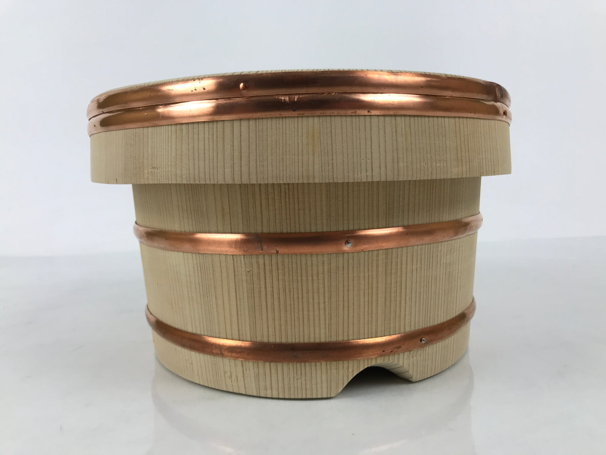 Japanese Handmade Wooden Bucket Oke Ohitsu Vtg Sushioke Deep Lidded Rice BK63-OT - Wood-chidorivintage.com