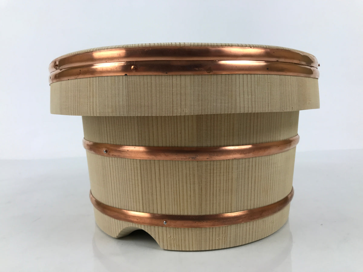 Japanese Handmade Wooden Bucket Oke Ohitsu Vtg Sushioke Deep Lidded Rice BK63-OT - Wood-chidorivintage.com