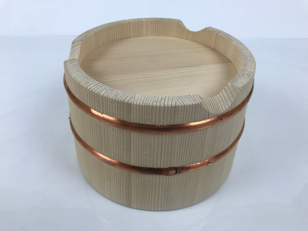 Japanese Handmade Wooden Bucket Oke Ohitsu Vtg Sushioke Deep Lidded Rice BK63-OT - Wood-chidorivintage.com