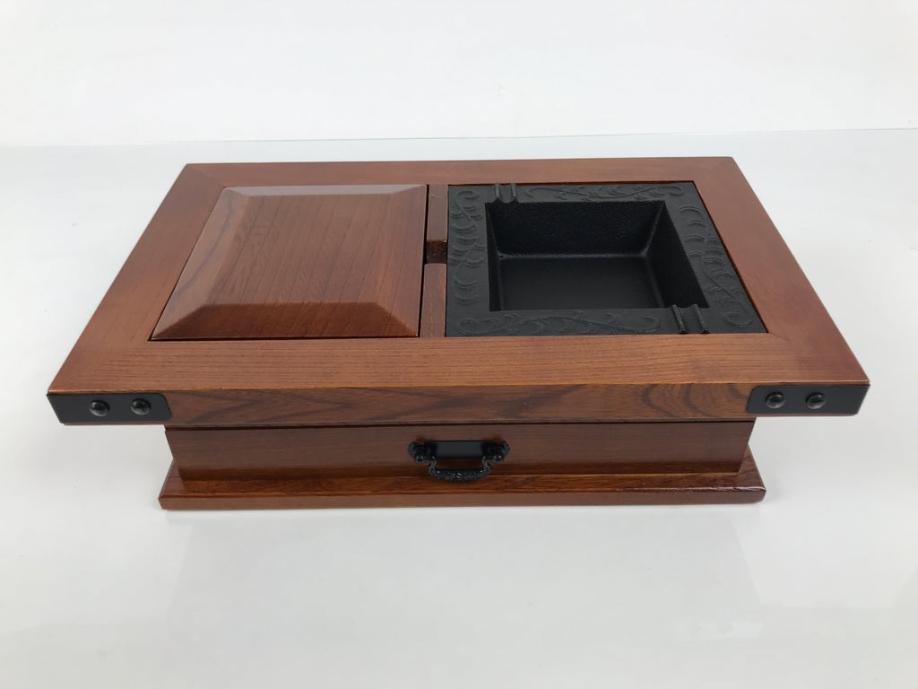 Japanese Iron Ashtray Tobacco Smoking Tray Zelkova Wood Container Brown PX816-OT - Misc-chidorivintage.com
