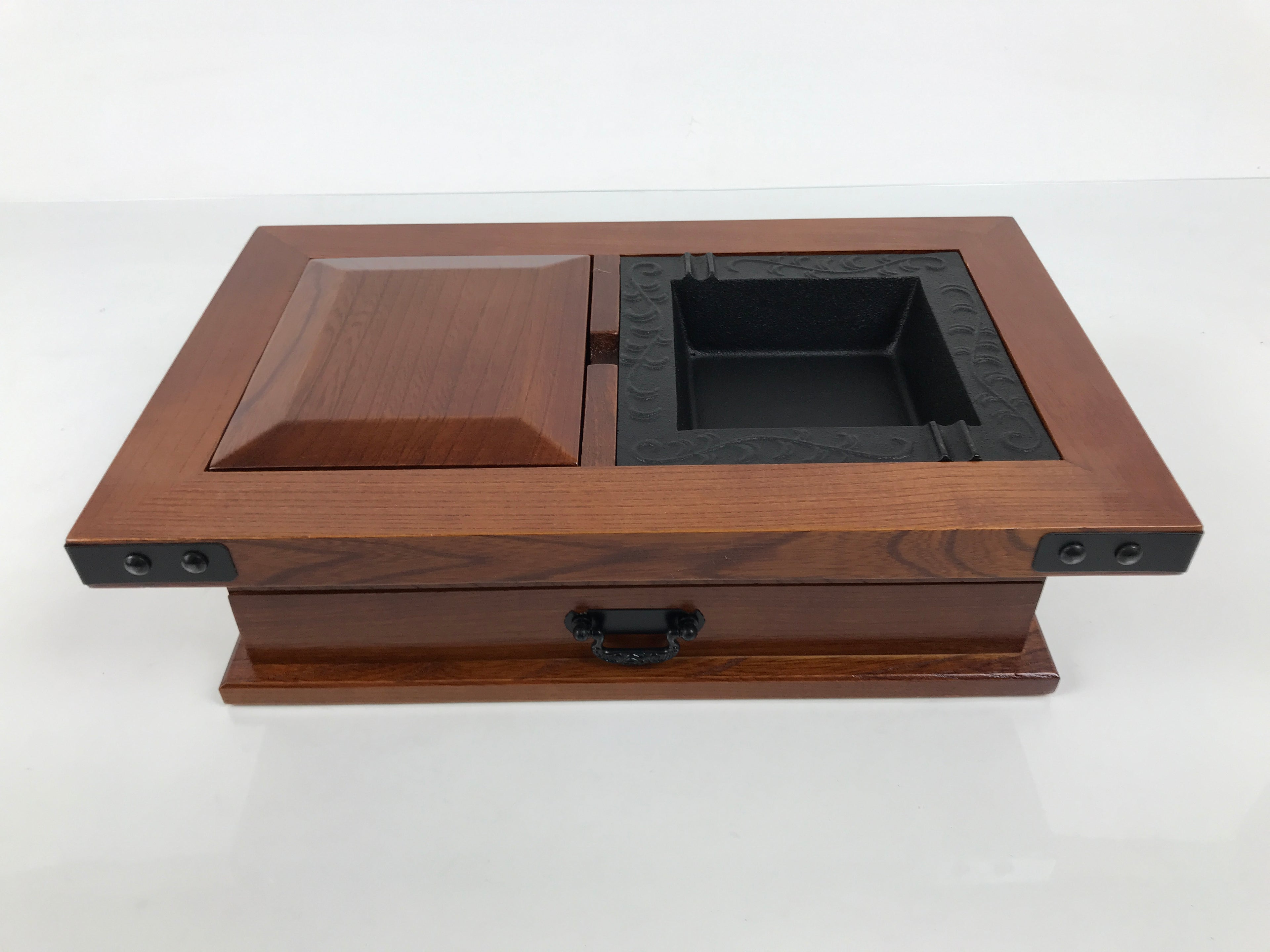 Japanese Iron Ashtray Tobacco Smoking Tray Zelkova Wood Container Brown PX816-OT - Misc-chidorivintage.com