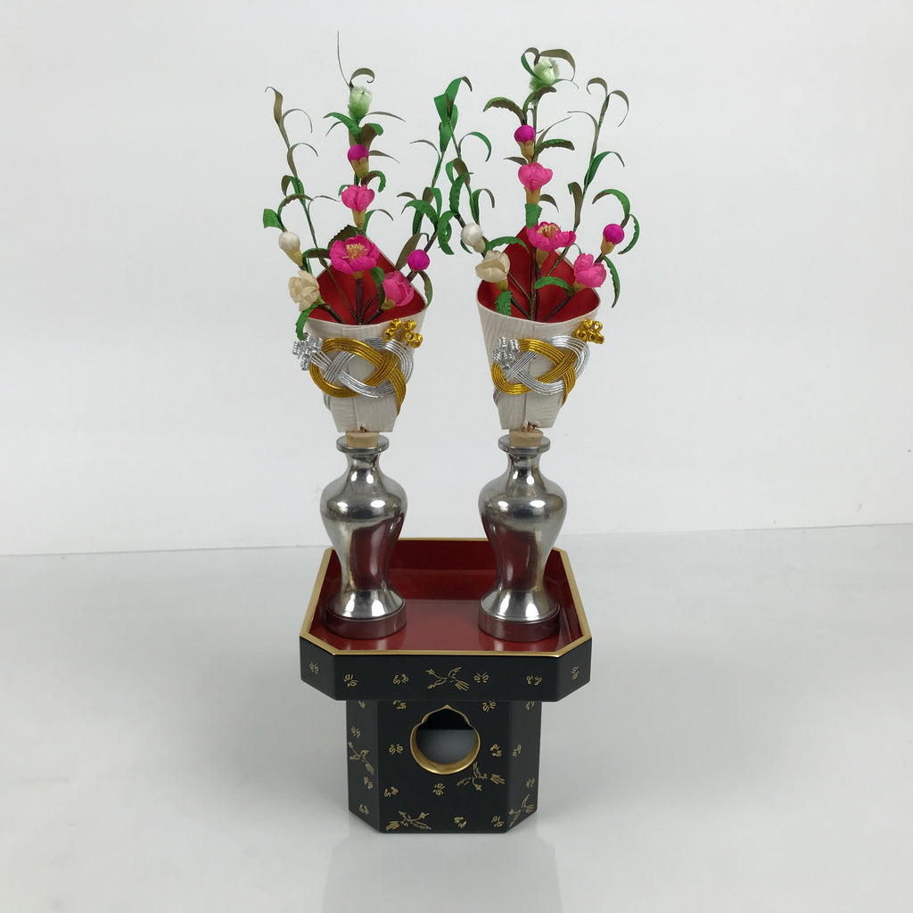Japanese Lacquer Wood Sanpo Hina Doll Furniture Vtg Flower Vases Black Red ID718-FB - Hina Doll Furniture-chidorivintage.com