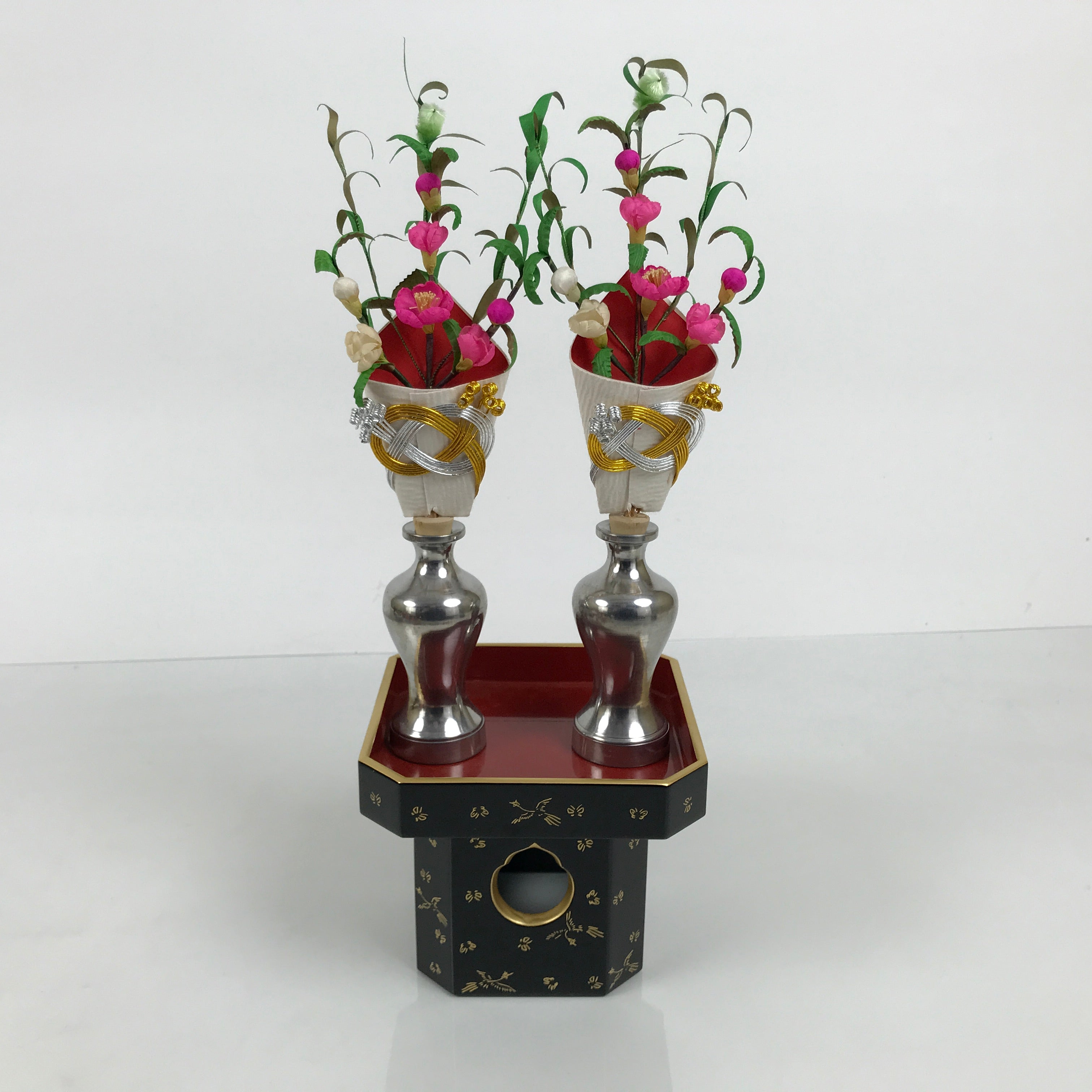 Japanese Lacquer Wood Sanpo Hina Doll Furniture Vtg Flower Vases Black Red ID718-FB - Hina Doll Furniture-chidorivintage.com