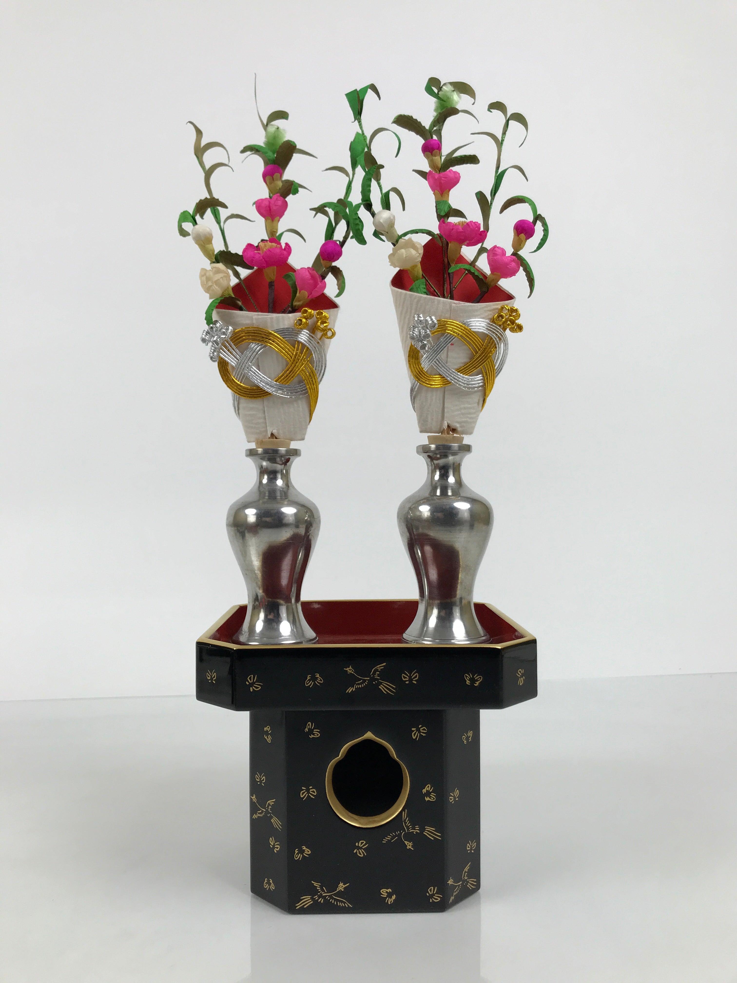 Japanese Lacquer Wood Sanpo Hina Doll Furniture Vtg Flower Vases Black Red ID718-FB - Hina Doll Furniture-chidorivintage.com