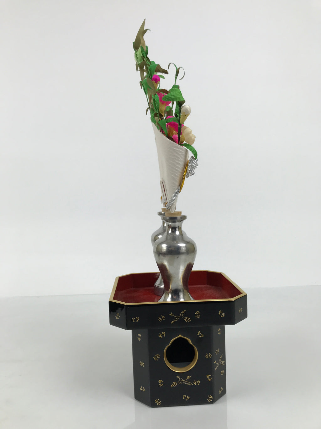 Japanese Lacquer Wood Sanpo Hina Doll Furniture Vtg Flower Vases Black Red ID718-FB - Hina Doll Furniture-chidorivintage.com