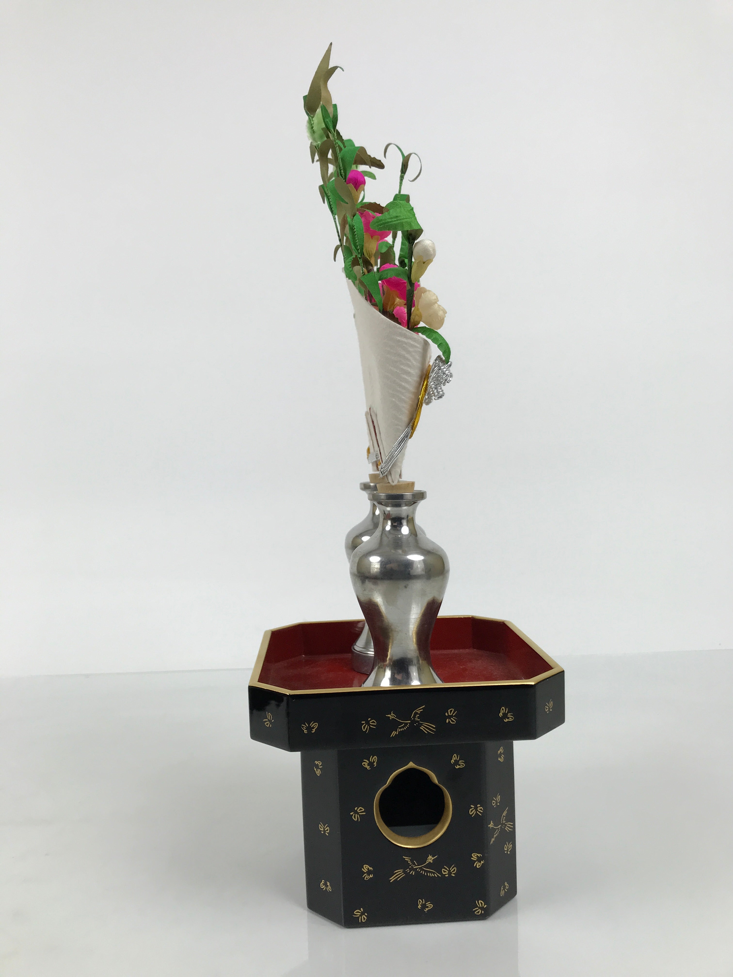 Japanese Lacquer Wood Sanpo Hina Doll Furniture Vtg Flower Vases Black Red ID718-FB - Hina Doll Furniture-chidorivintage.com