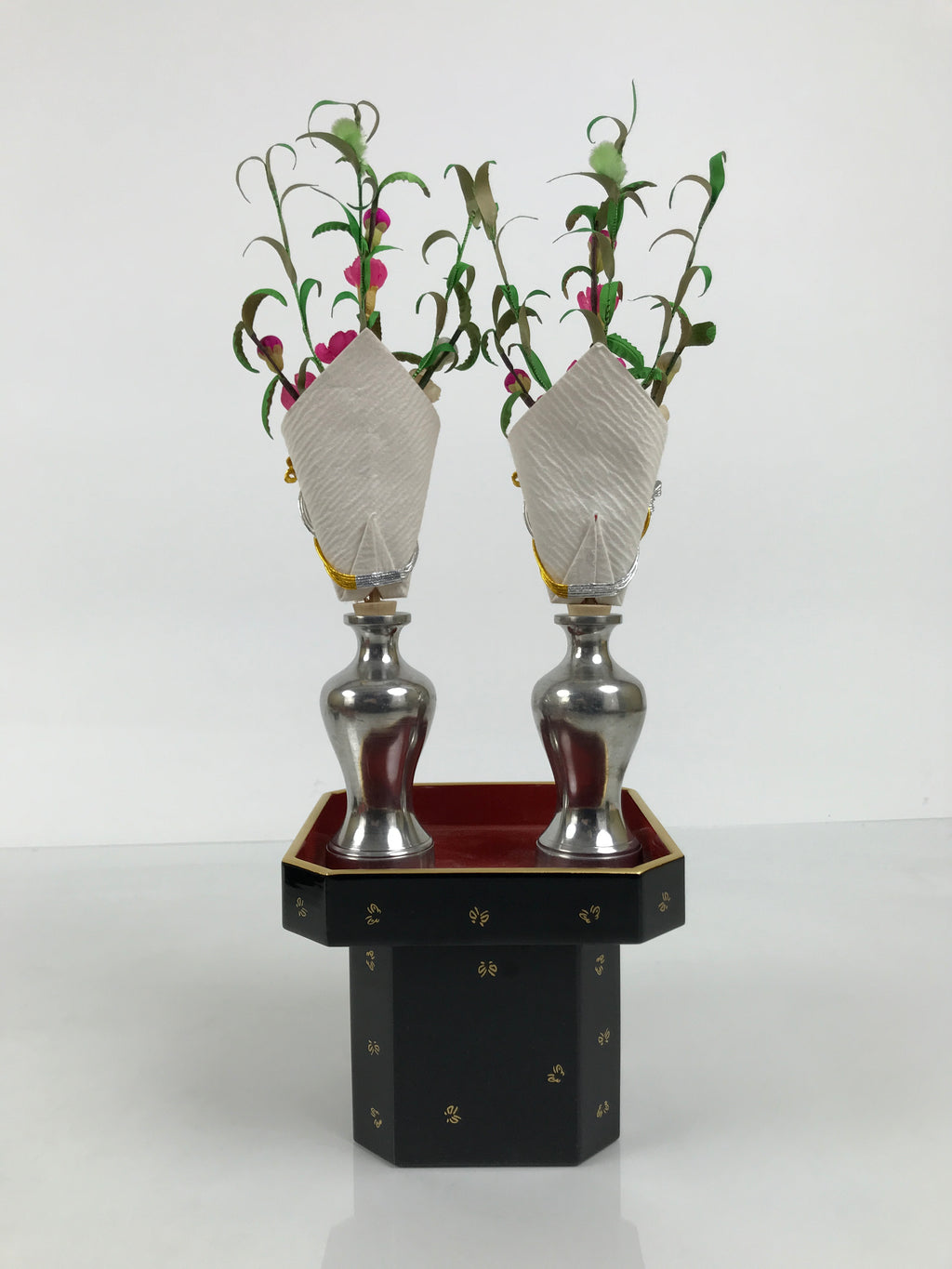 Japanese Lacquer Wood Sanpo Hina Doll Furniture Vtg Flower Vases Black Red ID718-FB - Hina Doll Furniture-chidorivintage.com