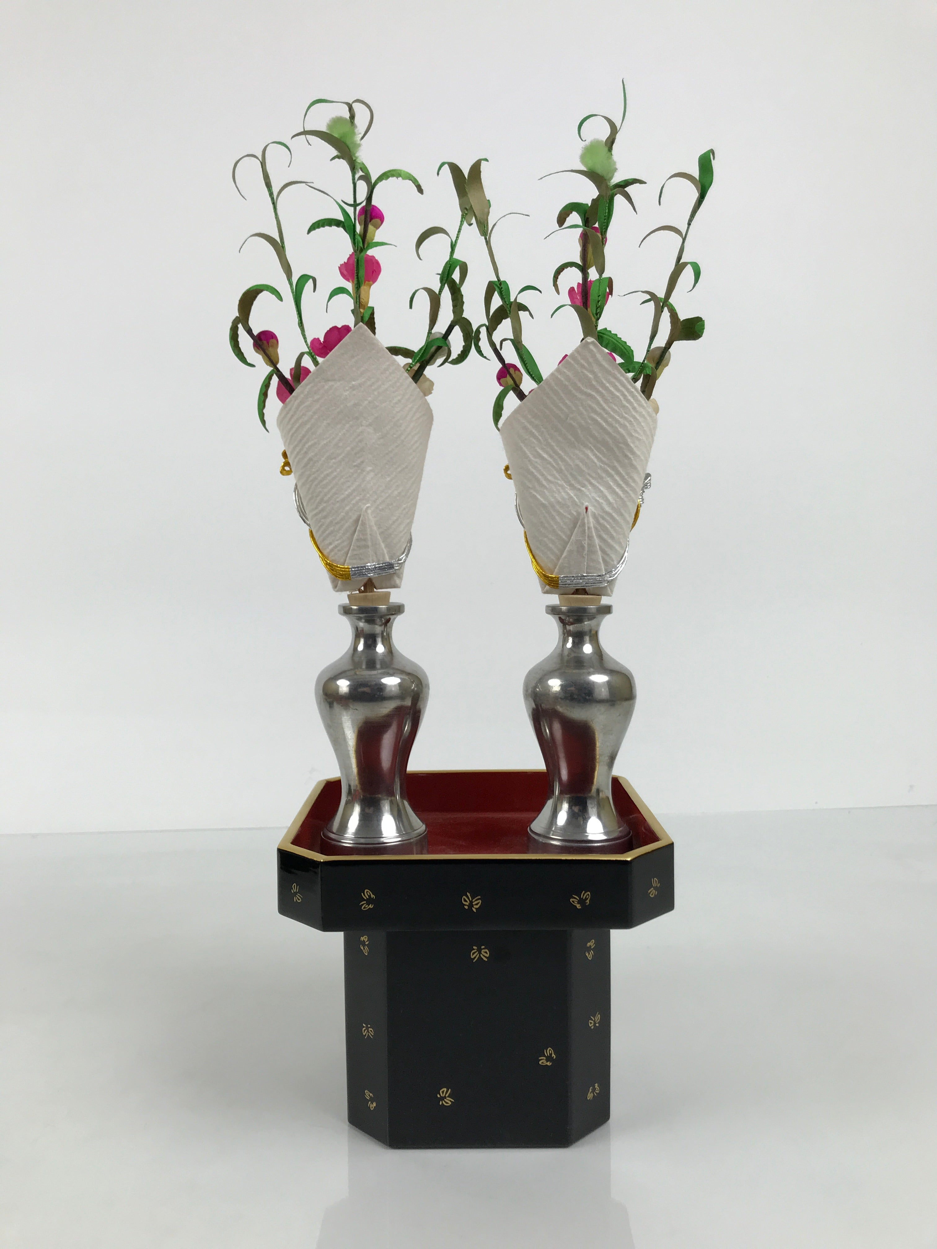 Japanese Lacquer Wood Sanpo Hina Doll Furniture Vtg Flower Vases Black Red ID718-FB - Hina Doll Furniture-chidorivintage.com