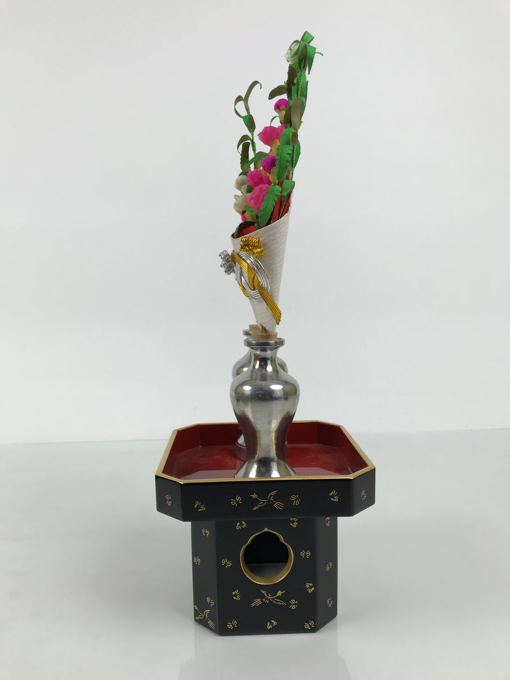 Japanese Lacquer Wood Sanpo Hina Doll Furniture Vtg Flower Vases Black Red ID718-FB - Hina Doll Furniture-chidorivintage.com
