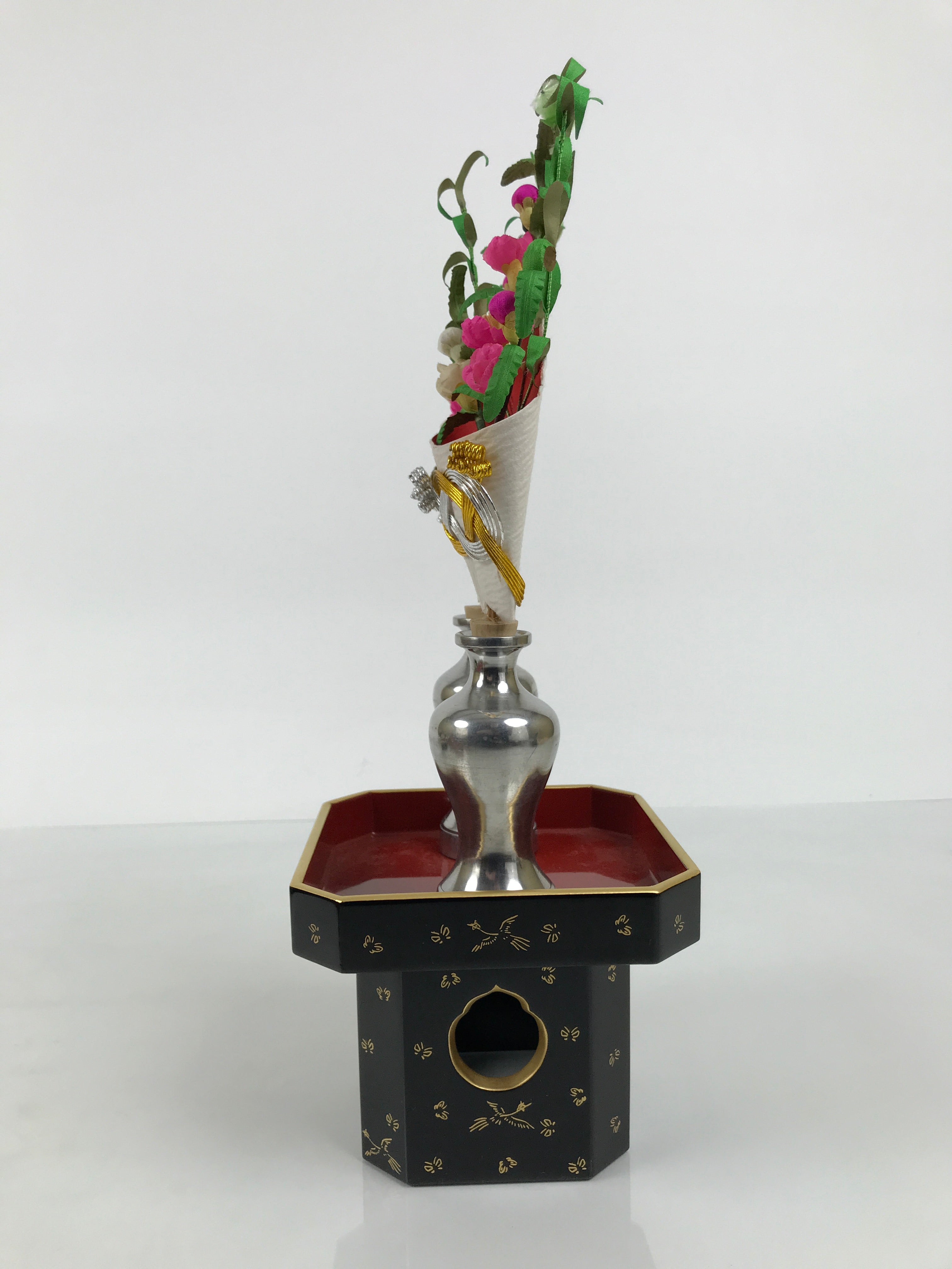 Japanese Lacquer Wood Sanpo Hina Doll Furniture Vtg Flower Vases Black Red ID718-FB - Hina Doll Furniture-chidorivintage.com